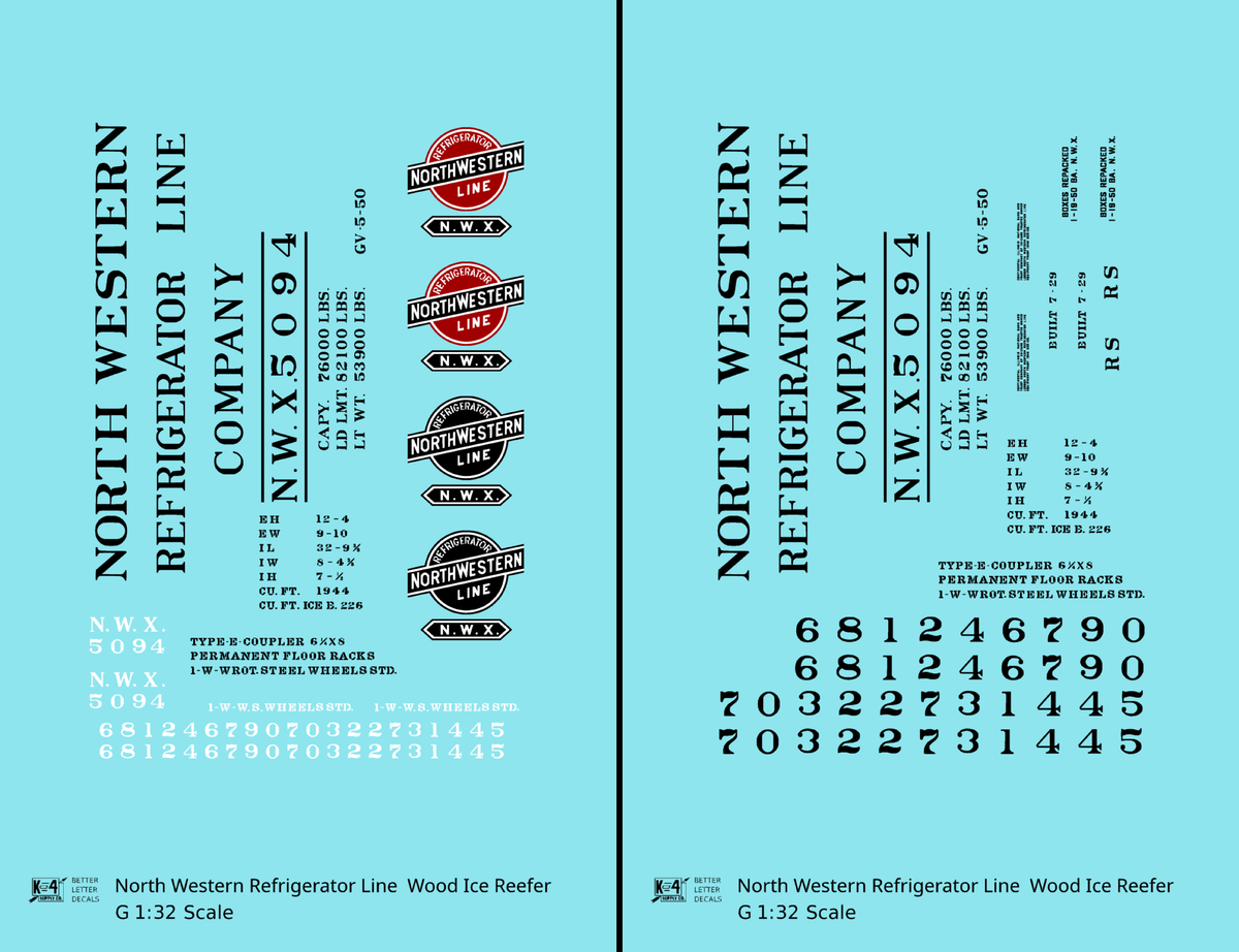 Northwestern Refrigerator Line Wood Ice Reefer Black CNW - Decal - Choose Scale