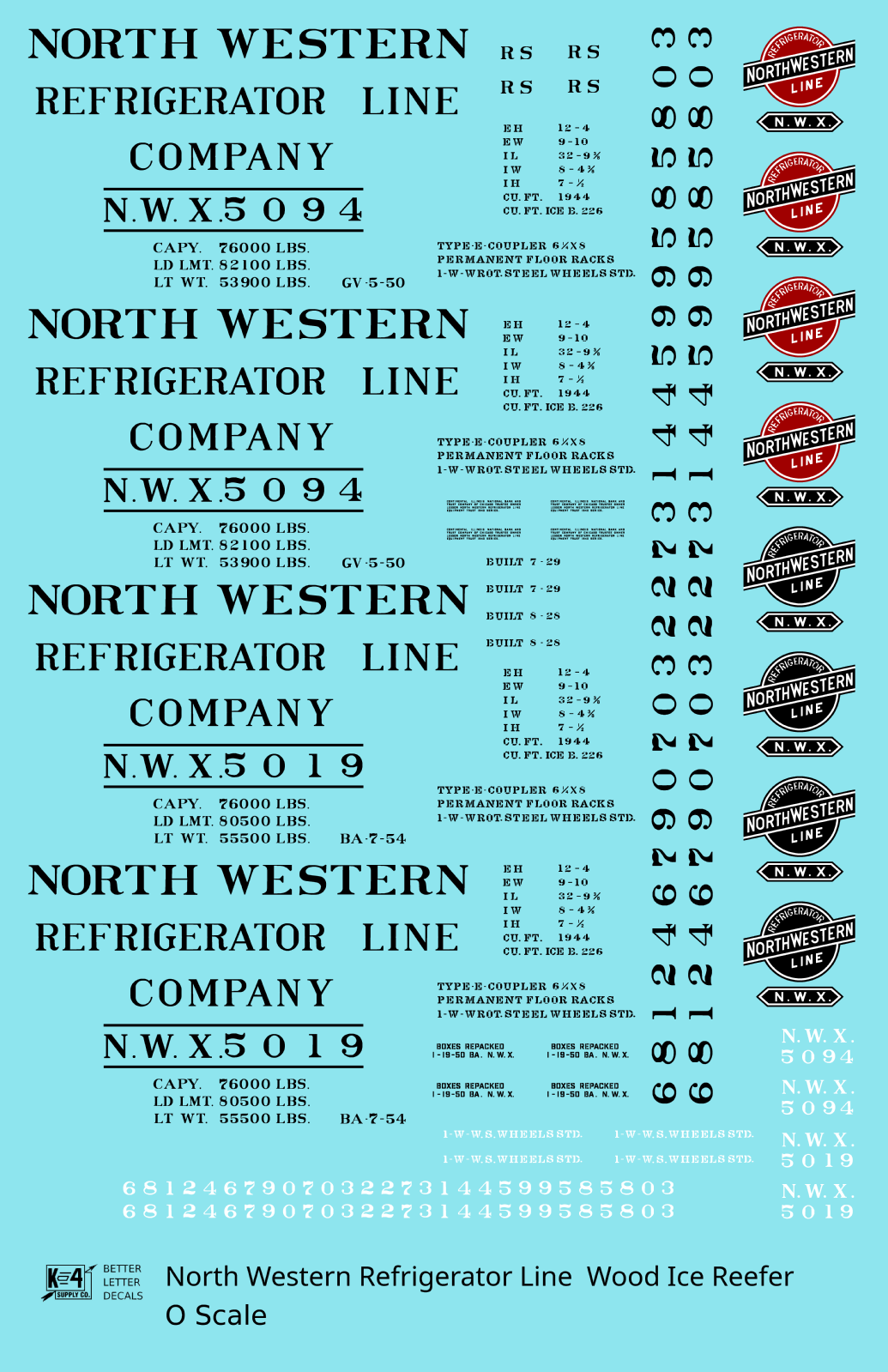 Northwestern Refrigerator Line Wood Ice Reefer Black CNW - Decal Sheet