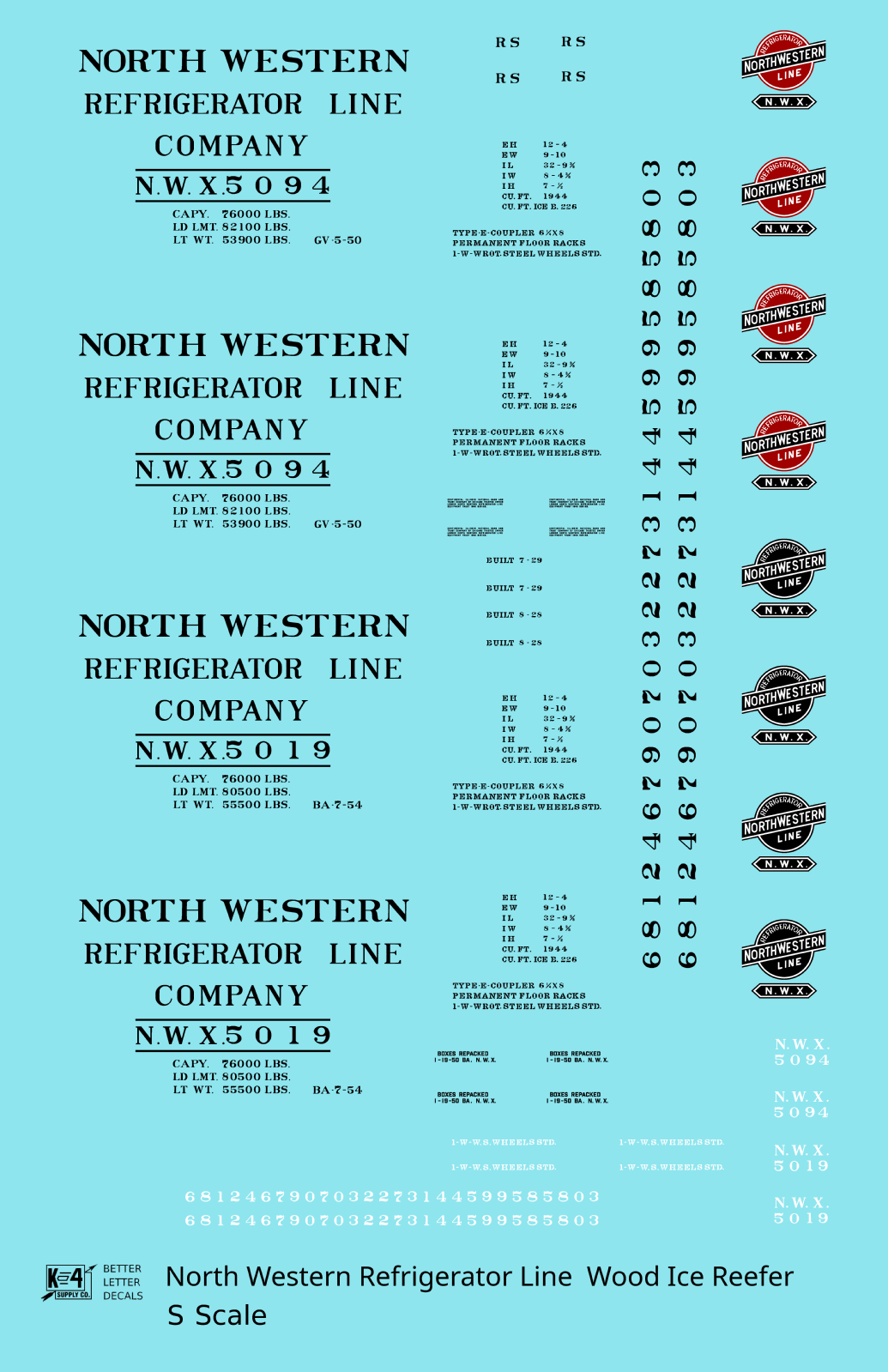 Northwestern Refrigerator Line Wood Ice Reefer Black CNW - Decal - Choose Scale