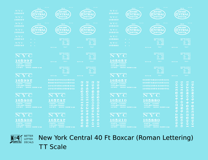 New York Central 40 Ft Boxcar White Roman Lettering