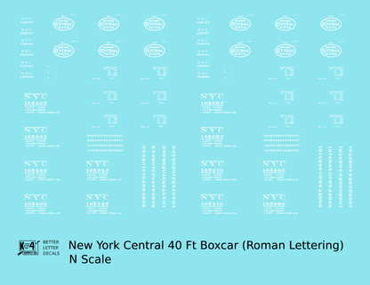 New York Central 40 Ft Boxcar White Roman Lettering