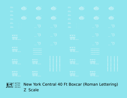 New York Central 40 Ft Boxcar White Roman Lettering