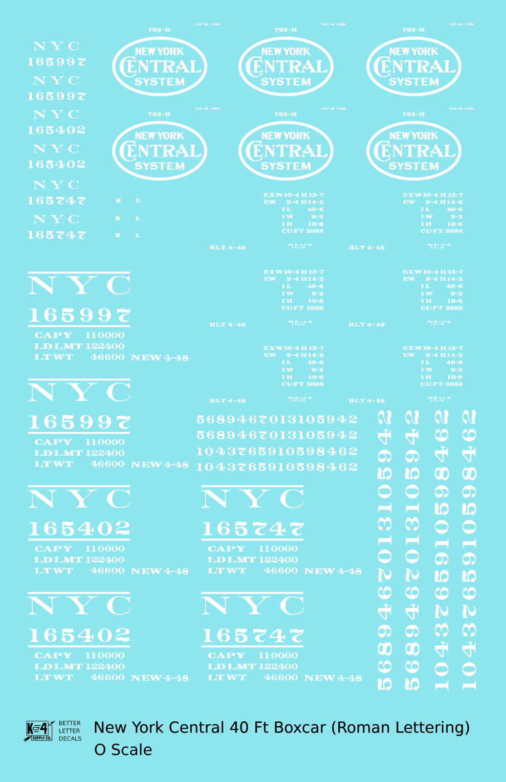New York Central 40 Ft Boxcar White Roman Lettering