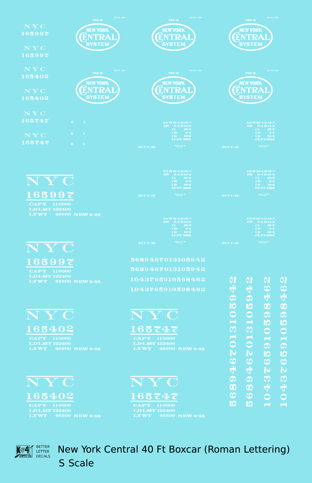 New York Central 40 Ft Boxcar White Roman Lettering