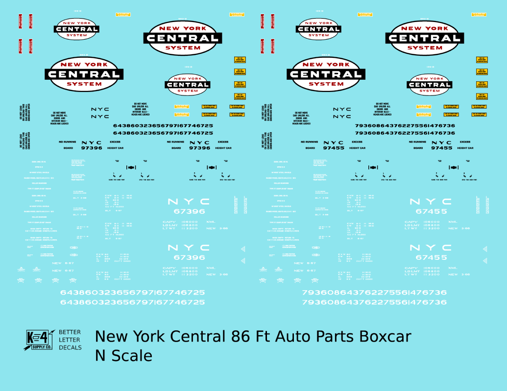 New York Central 86 Ft Auto Parts Boxcar White Cigar Band