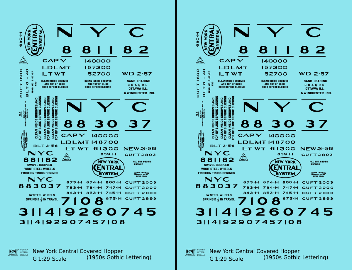 New York Central 70 Ton Covered Hopper Black 1950s Gothic Lettering
