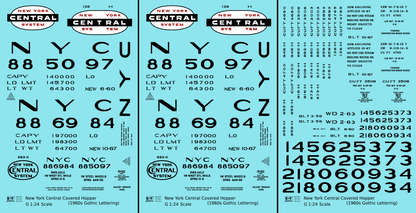 New York Central Covered Hopper Black White and Red 1960s Gothic Lettering