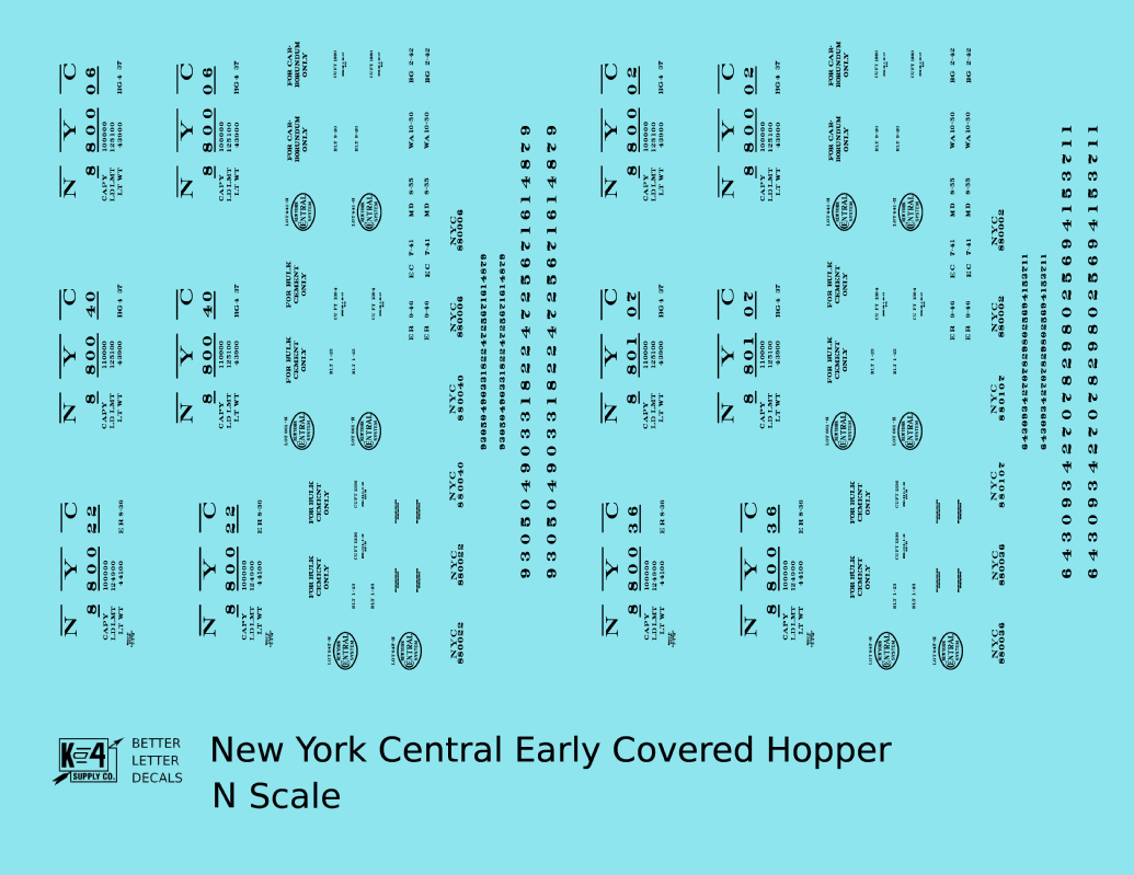 New York Central Covered Hopper Black NYC-Built - Decal - Choose Scale