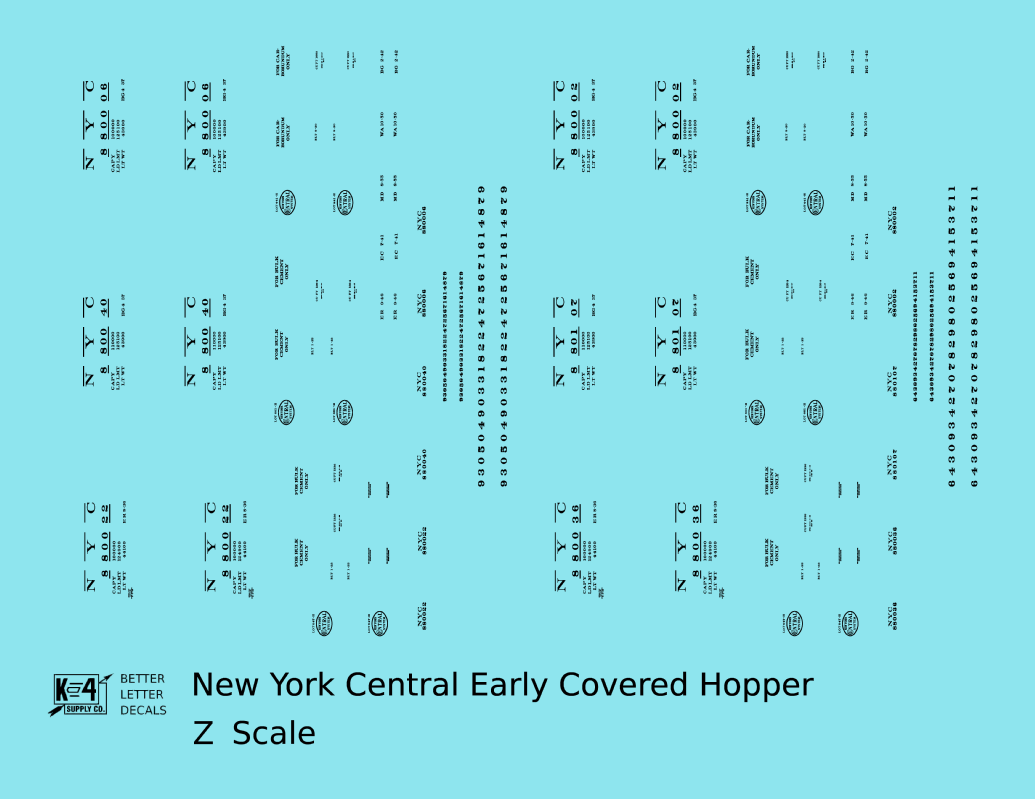 New York Central Covered Hopper Black NYC-Built - Decal - Choose Scale
