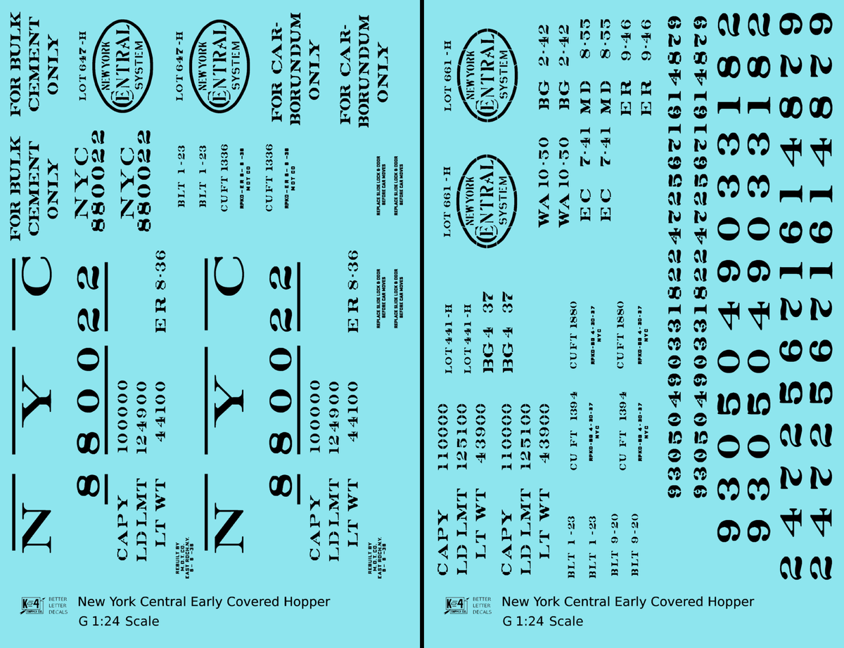 New York Central Covered Hopper Black NYC-Built - Decal - Choose Scale