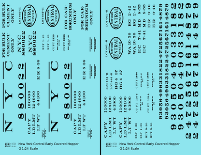 New York Central Covered Hopper Black NYC-Built - Decal - Choose Scale