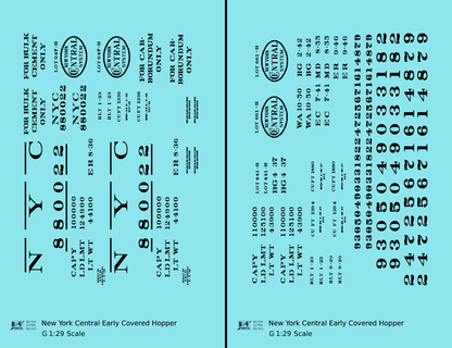 New York Central Covered Hopper Black NYC-Built - Decal - Choose Scale