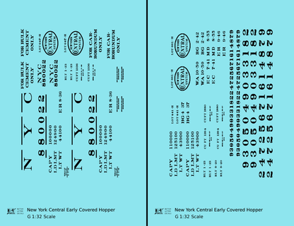 New York Central Covered Hopper Black NYC-Built - Decal - Choose Scale