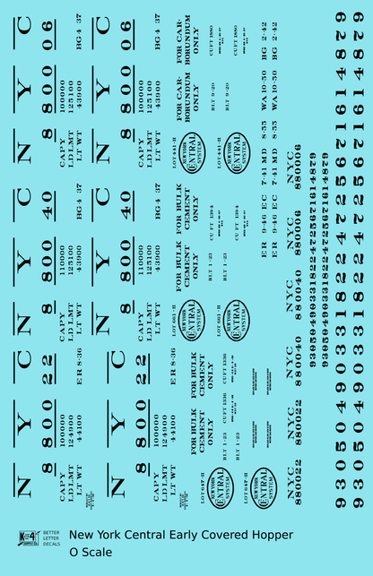New York Central Covered Hopper Black NYC-Built - Decal Sheet