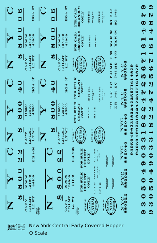 New York Central Covered Hopper Black NYC-Built - Decal Sheet