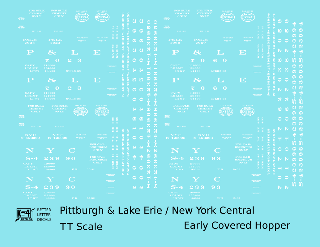 New York Central Covered Hopper White NYC-Built - Decal - Choose Scale