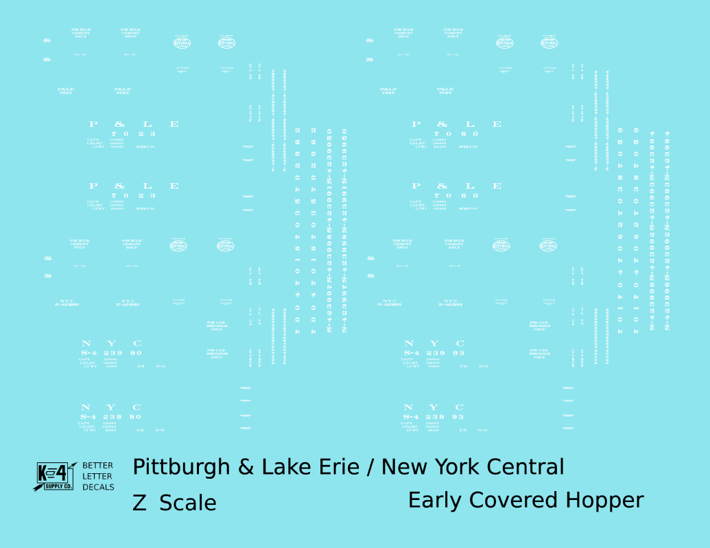 New York Central Covered Hopper White NYC-Built - Decal - Choose Scale