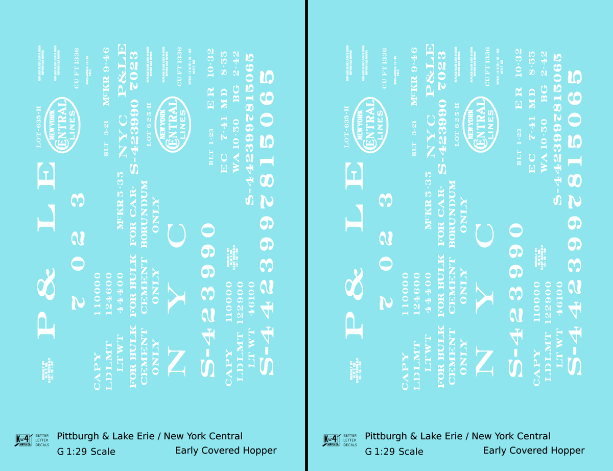 New York Central Covered Hopper White NYC-Built - Decal - Choose Scale