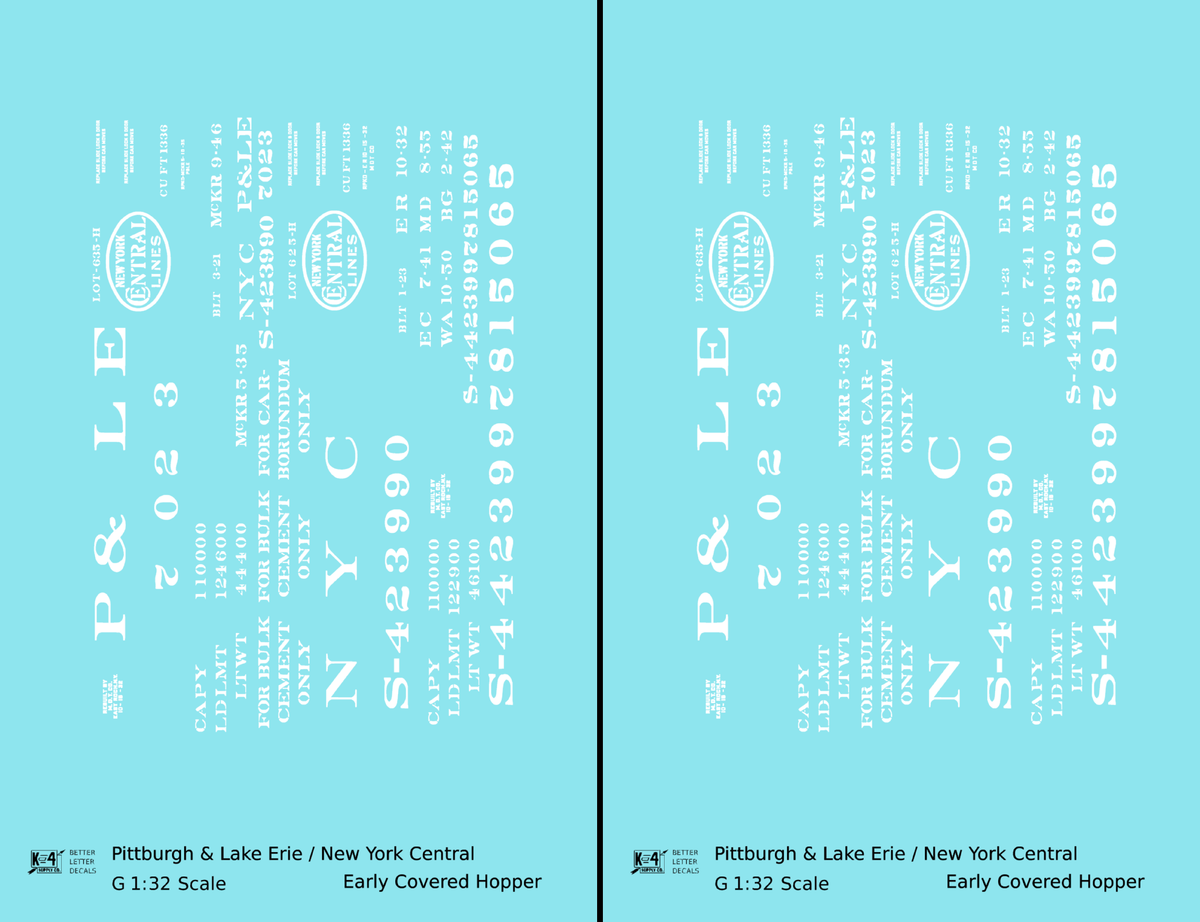 New York Central Covered Hopper White NYC-Built - Decal - Choose Scale