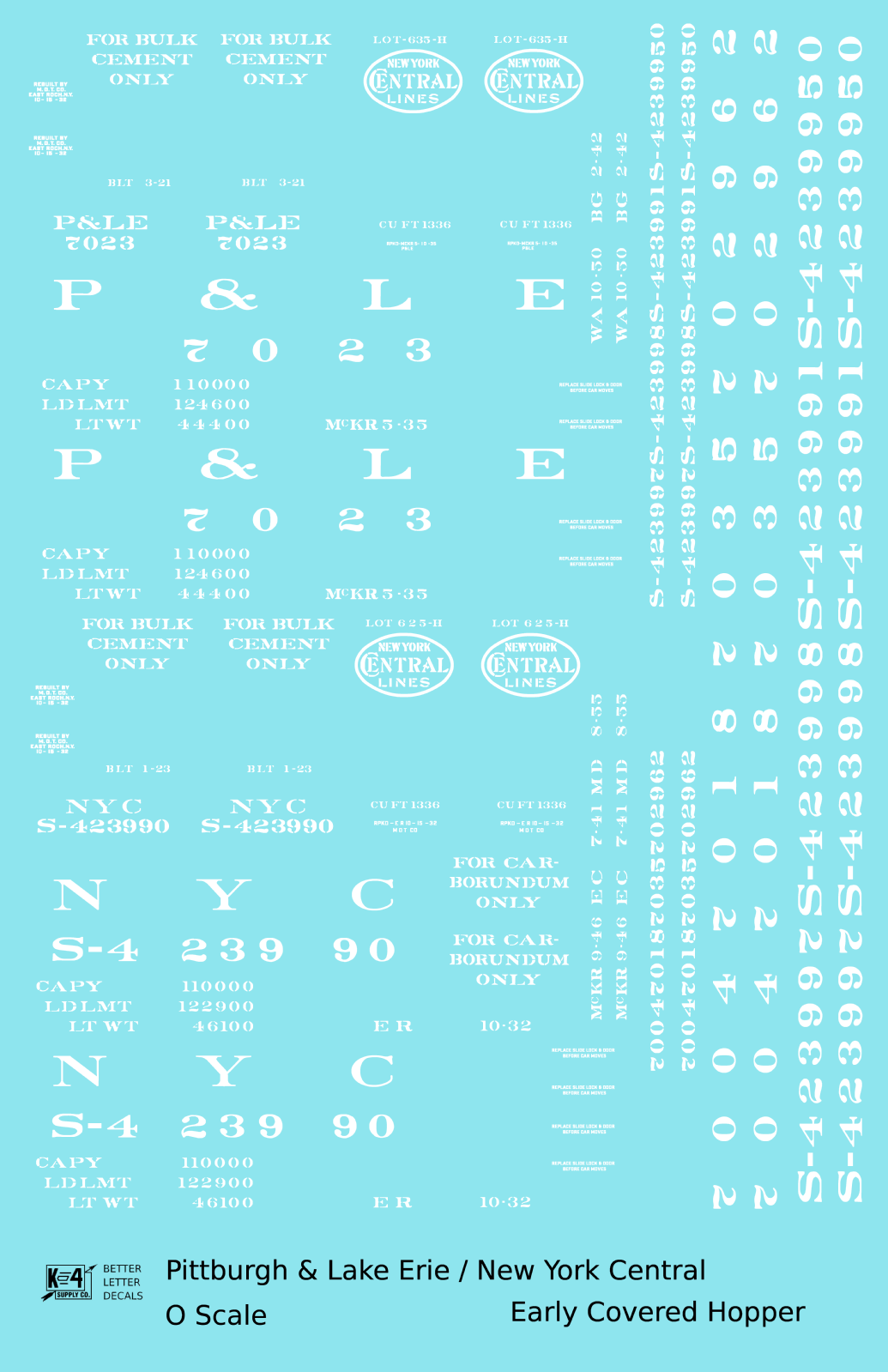 New York Central Covered Hopper White NYC-Built - Decal - Choose Scale