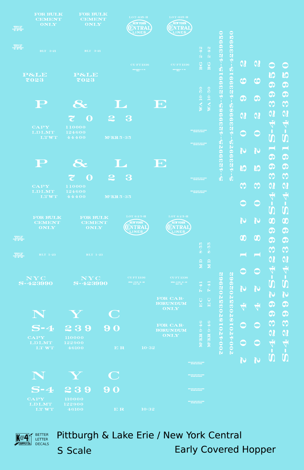 New York Central Covered Hopper White NYC-Built - Decal - Choose Scale