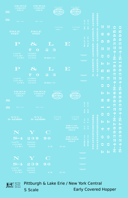 New York Central Covered Hopper White NYC-Built - Decal - Choose Scale