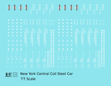 New York Central Coil Steel Car White  - Decal - Choose Scale