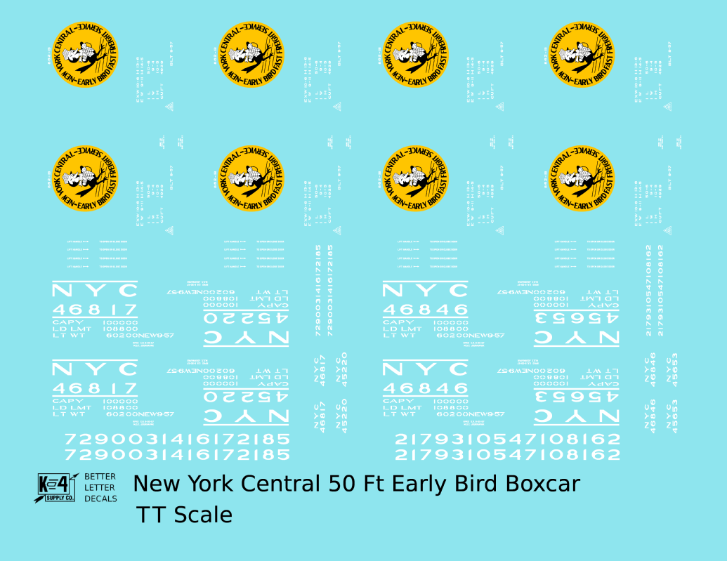 New York Central 50 Ft Boxcar Yellow, Black and White Early Bird