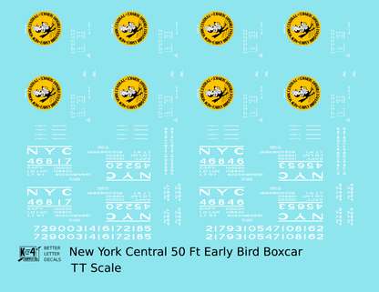 New York Central 50 Ft Boxcar Yellow, Black and White Early Bird