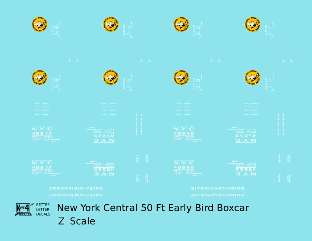 New York Central 50 Ft Boxcar Yellow, Black and White Early Bird