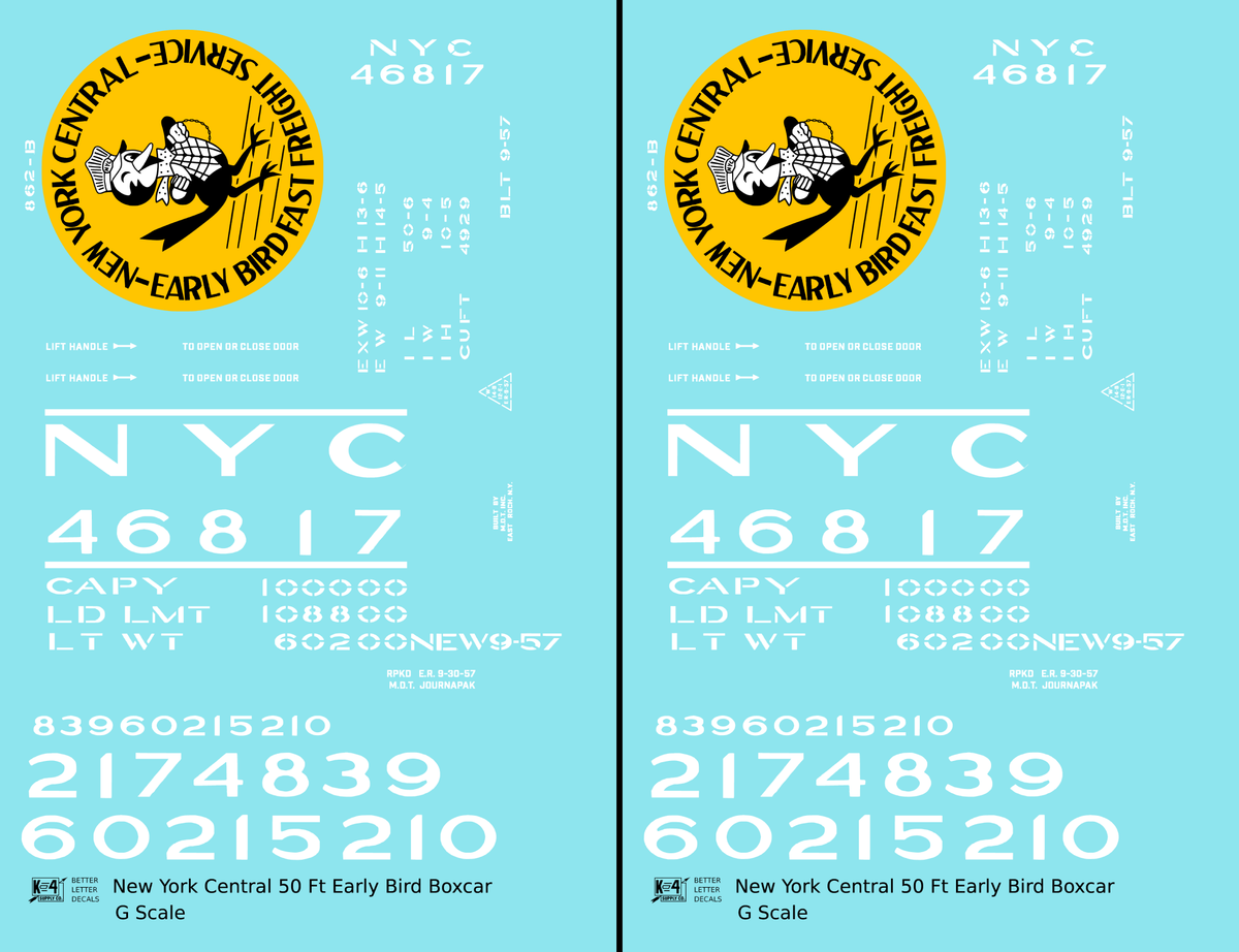 New York Central 50 Ft Boxcar Yellow, Black and White Early Bird
