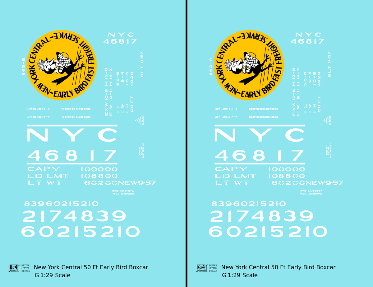 New York Central 50 Ft Boxcar Yellow, Black and White Early Bird