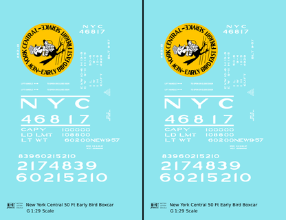 New York Central 50 Ft Boxcar Yellow, Black and White Early Bird