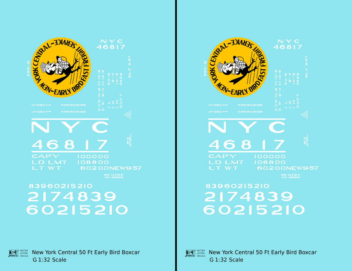 New York Central 50 Ft Boxcar Yellow, Black and White Early Bird