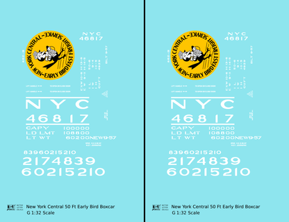 New York Central 50 Ft Boxcar Yellow, Black and White Early Bird