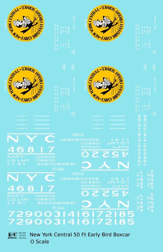 New York Central 50 Ft Boxcar Yellow, Black and White Early Bird