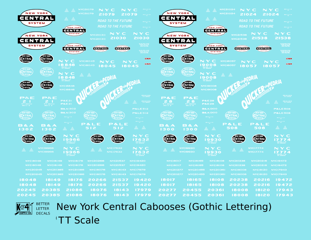 New York Central Peoria and Eastern P&LE B&A Caboose White Gothic Lettering