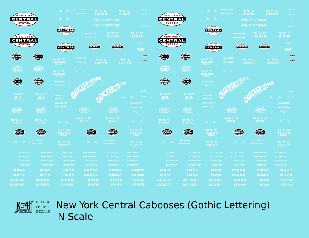 New York Central Peoria and Eastern P&LE B&A Caboose White Gothic Lettering