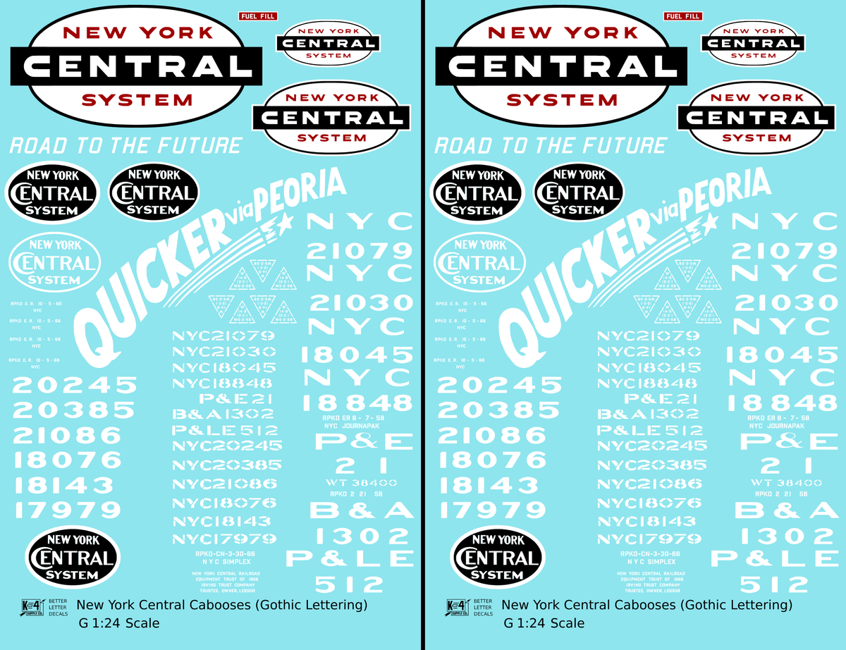 New York Central Peoria and Eastern P&LE B&A Caboose White Gothic Lettering