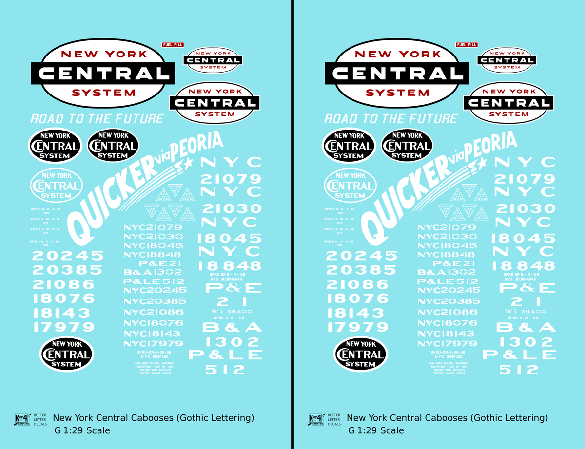 New York Central Peoria and Eastern P&LE B&A Caboose White Gothic Lettering