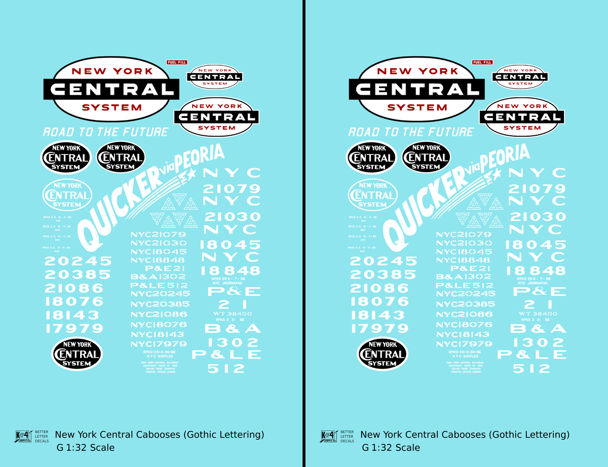 New York Central Peoria and Eastern P&LE B&A Caboose White Gothic Lettering