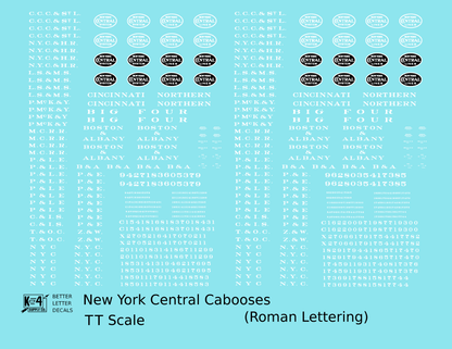 New York Central Cabooses White Roman Lettering