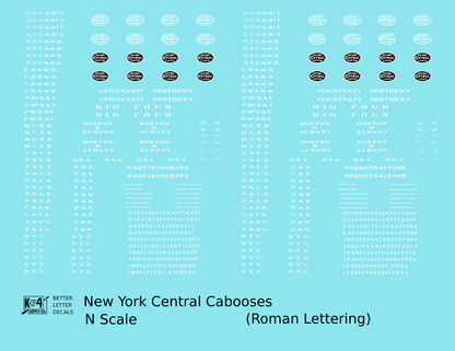 New York Central Cabooses White Roman Lettering
