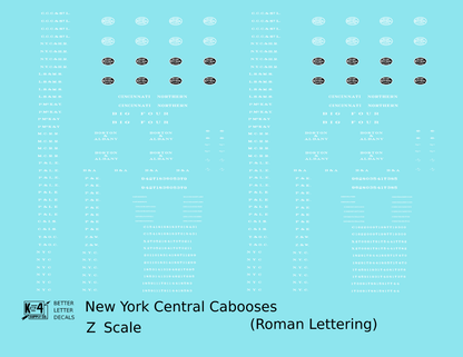 New York Central Cabooses White Roman Lettering