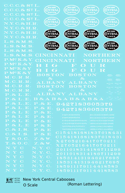 New York Central Cabooses White Roman Lettering