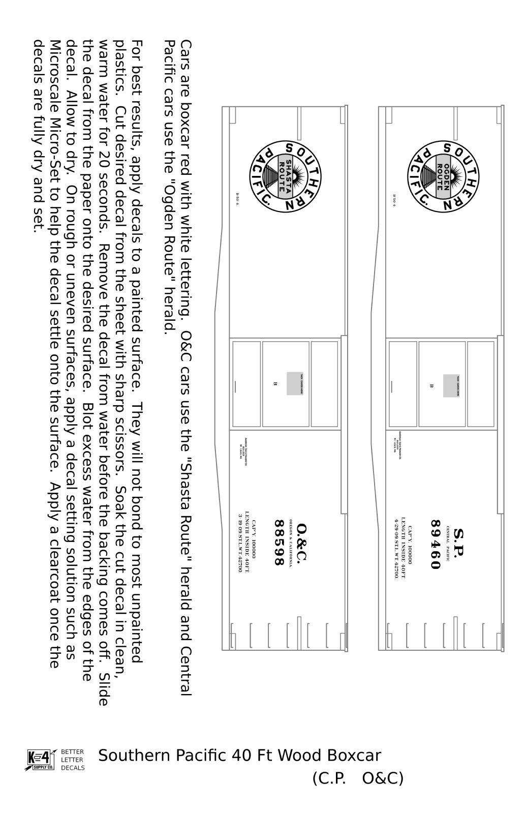 Oregon and California 40 Ft Wood Boxcar White Southern Pacific Shasta Route - Decal