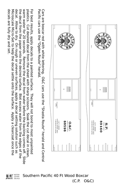 Oregon and California 40 Ft Wood Boxcar White Southern Pacific Shasta Route - Decal