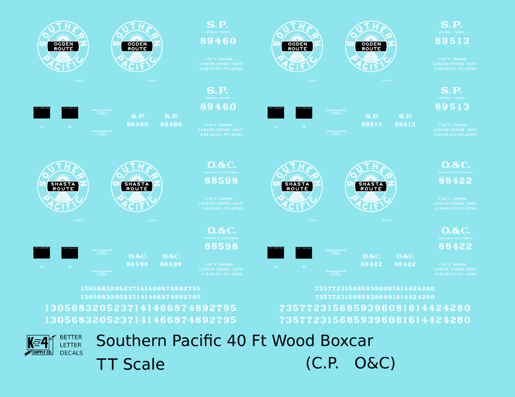 Oregon and California 40 Ft Wood Boxcar White Southern Pacific Shasta Route - Decal - Choose Scale