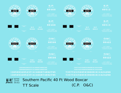 Oregon and California 40 Ft Wood Boxcar White Southern Pacific Shasta Route - Decal - Choose Scale