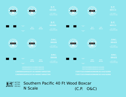 Oregon and California 40 Ft Wood Boxcar White Southern Pacific Shasta Route - Decal - Choose Scale